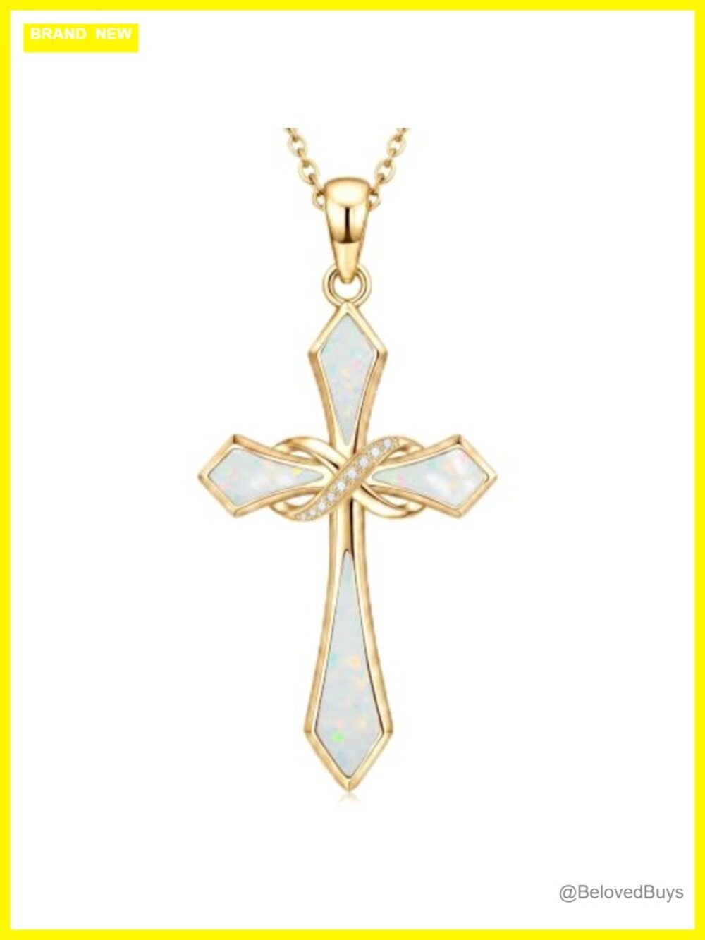 14k Gold Opal Cross Necklace Pendant Women's 18+2 Inch Chain
